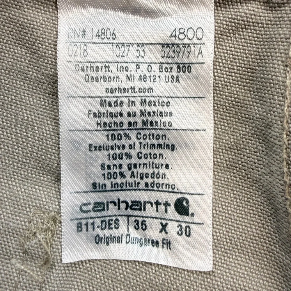 Carhartt B11-DES Original Dungaree Fit Canvas Work Pants Desert Tan 35x30 EUC